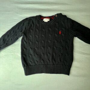 Ralph Lauren Baby Cable Knit Sweater 18M Navy Shoulder Buttons
